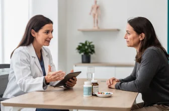 Consultation médicale moderne autour des traitements mini-invasifs des hémorroïdes : un médecin explique les options à un patient dans un cadre rassurant et lumineux.